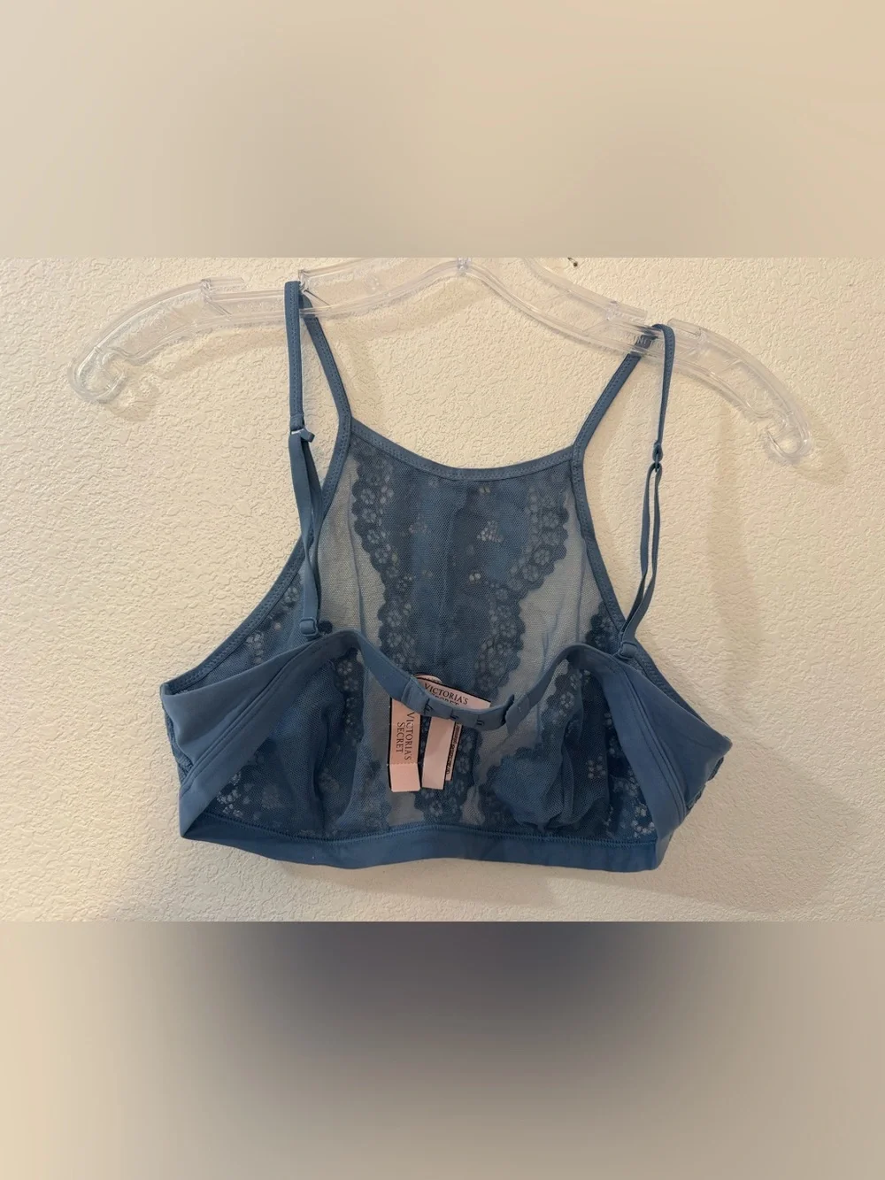 Victoria’s Secret Dream Angels High Neck Lace Bralette NWT Blue Mesh Floral Lace